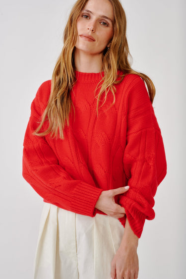 TRISTAN CASHMERE CREWNECK PULLOVER | SCARLET