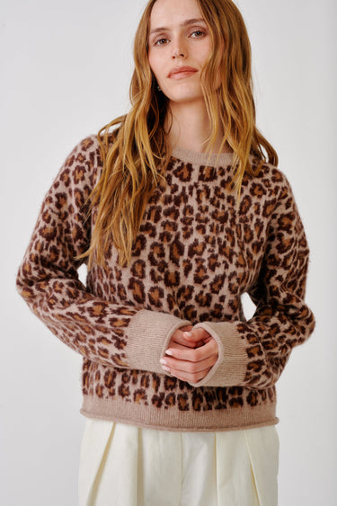 MARI SLOUCHY LEOPARD CREWNECK | DUNE/CINNABAR