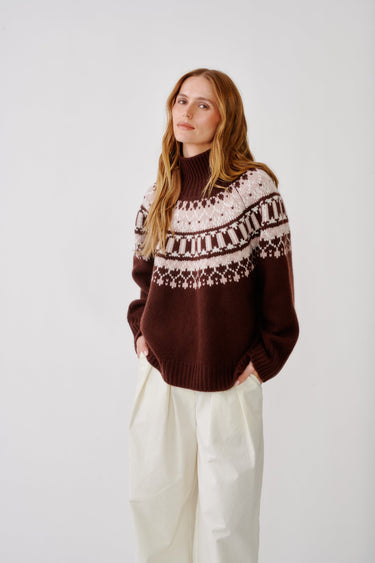 SCOTTIE SLOUCHY FAIR ISLE CASHMERE MOCK NECK | CINNABAR MULTI