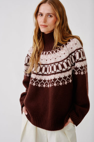 SCOTTIE SLOUCHY FAIRISLE CASHMERE MOCK NECK | CINNABAR MULTI