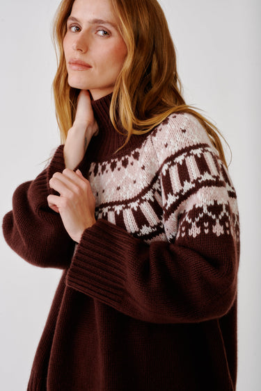 SCOTTIE SLOUCHY FAIRISLE CASHMERE MOCK NECK | CINNABAR MULTI