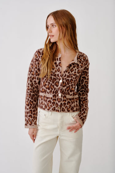 CHAR B SHRUNKEN CROPPED WELT POCKET LEOPARD JACKET | DUNE/CINNABAR