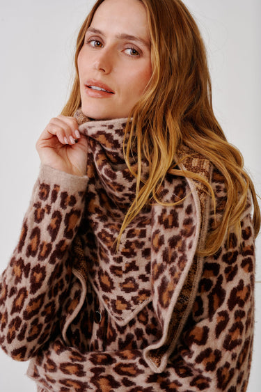 HARPER TRIANGLE LEOPARD SCARF | DUNE/CINNABAR