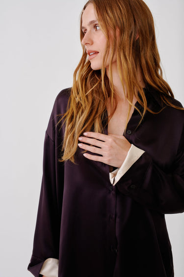 BENTON COLORBLOCK SLOUCHY SILK BUTTON DOWN | OAK TREE MULTI