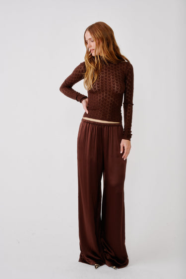 LEXI LOWER RISE RELAXED PULL ON SILK PANT | CINNABAR