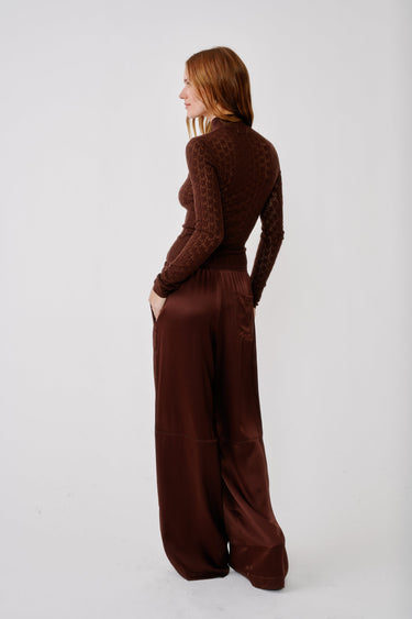 LEXI LOWER RISE RELAXED PULL ON SILK PANT | CINNABAR