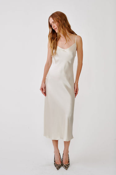 TAYLOR SILK V-NECK BIAS DRESS | GARDENIA