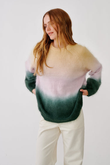 JUNE RELAXED RAGLAN OMBRE CREWNECK | HUNTER GREEN MULTI
