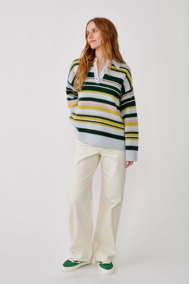 BILLIE CASHMERE SWEATER | HUNTER GREEN STRIPE