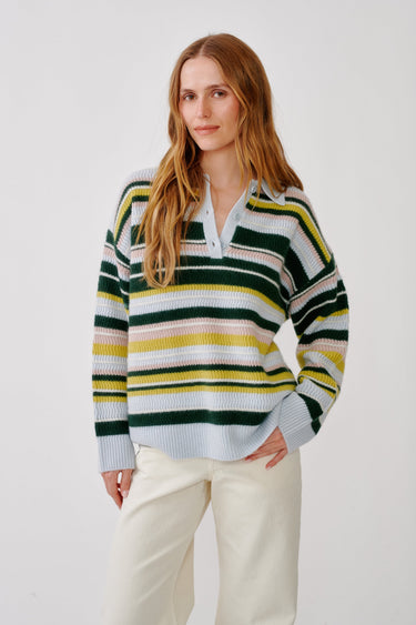 BILLIE CASHMERE SWEATER | HUNTER GREEN STRIPE