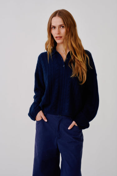 ELSIE RELAXED LS CASHMERE POLO SWEATER | MIDNIGHT NAVY