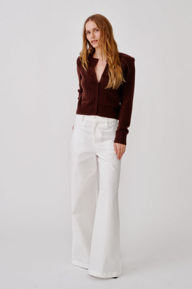 EMILIA SHOULDER PAD CARDIGAN | CINNABAR