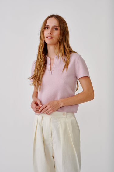 RITA SHRUNKEN SS CASHMERE POLO | SOFT PINK
