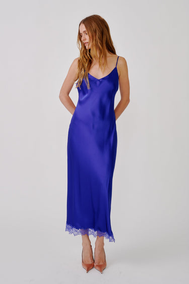 TAYLOR C SILK SLIP DRESS W/ LACE | COBALT BLUE
