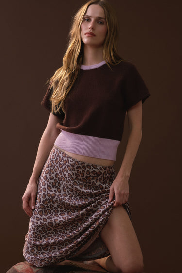 JONES COLORBLOCK SADDLE CASHMERE RAGLAN SS | CINNABAR/SOFT PINK