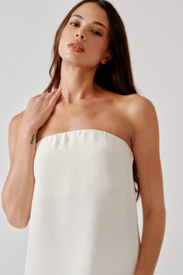 CAMDEN STRAPLESS SILK  TOP | WHITE