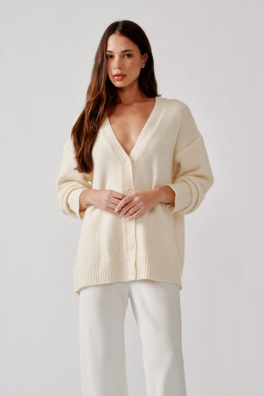 SIA RELAXED BUTTON UP CASHMERE CARDIGAN | GARDENIA