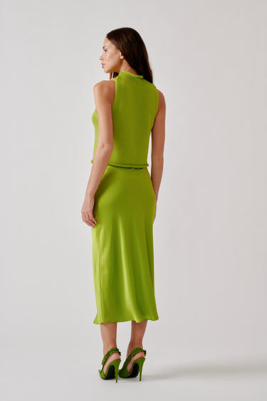 MIRANDA SCALLOP TRIM BIAS CUT SILK SKIRT | CHARTREUSE