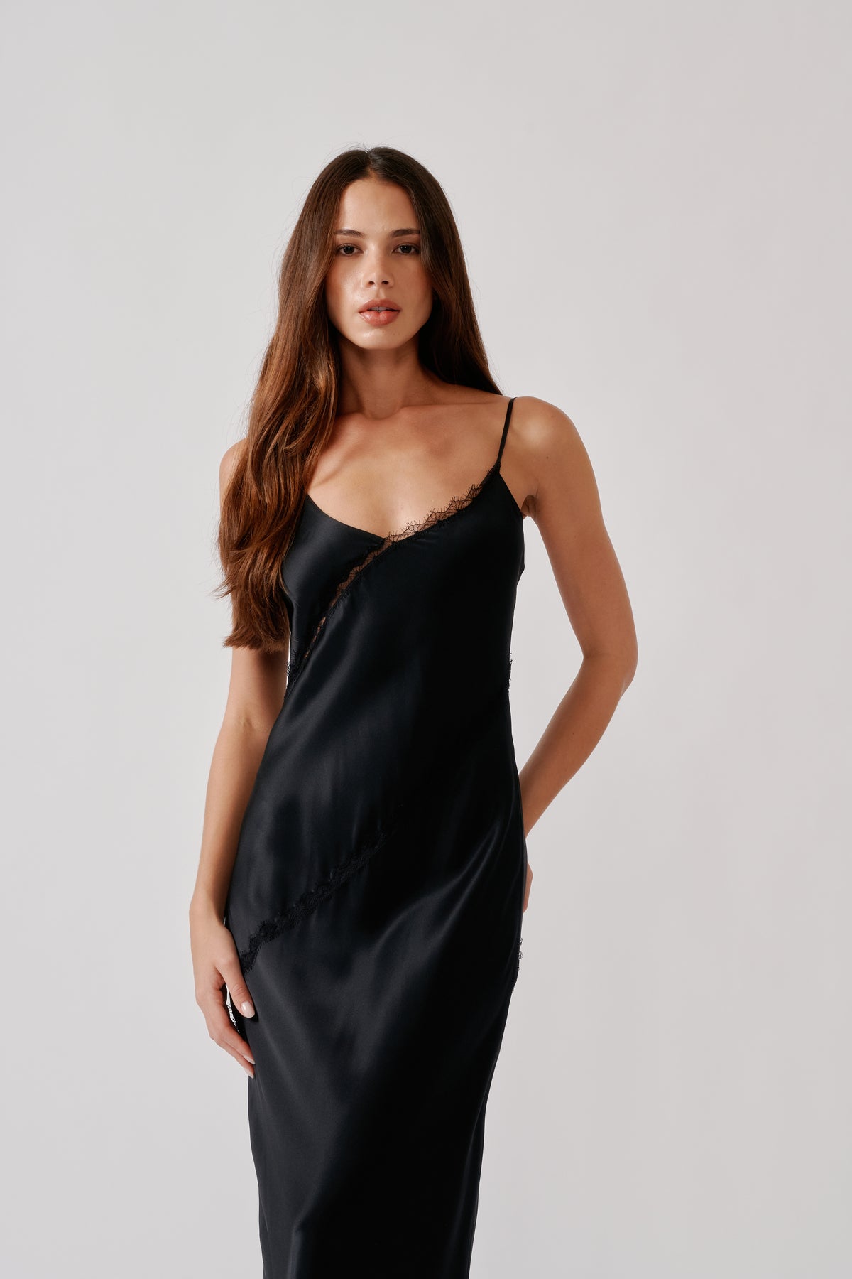 black dress cami CECE LACE INSET SILK construction:blake 5% Spandex Outfit details you're going Size:Adult | 46.5|W