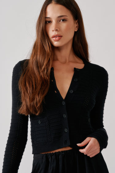 CHARLOTTE SLIM CREWNECK CARDIGAN | BLACK