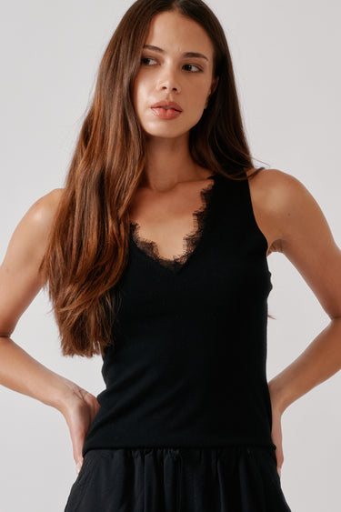 ADDYSON V-NECK LAYERING TANK WITH LACE | BLACK