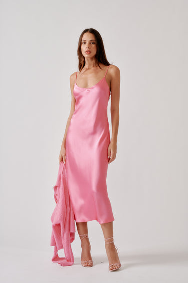 TAYLOR V-NECK BIAS SILK DRESS | DAHLIA PINK