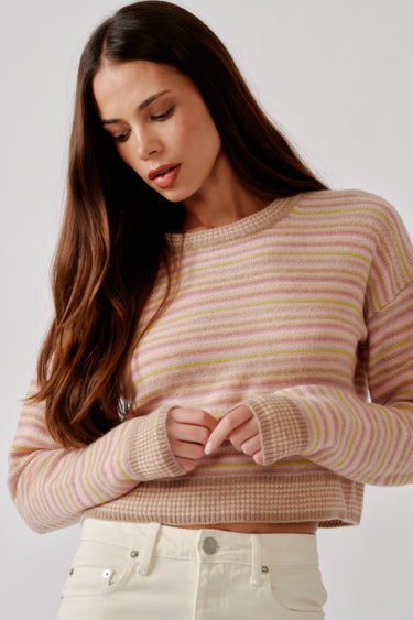 STEVIE SHRUNKEN CREWNECK CASHMERE PULLOVER | DUNE HEATHER