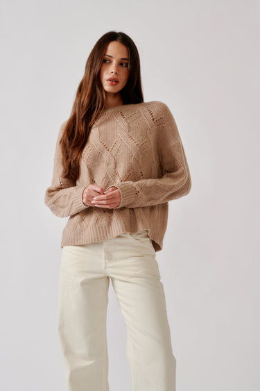 GIA SLOUCHY CREWNECK CASHMERE SWEATER | DUNE HEATHER