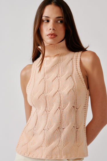 SAIGEY CROPPED SLEEVELESS CASHMERE TURTLENECK | SHERBET