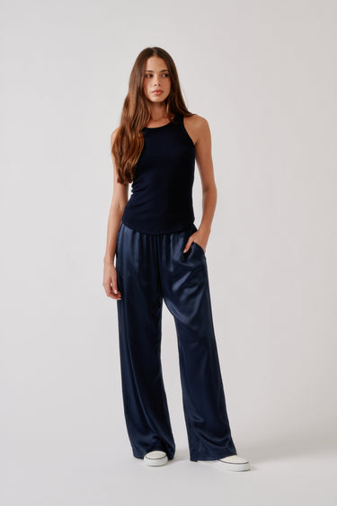 BRYNN WIDE LEG SILK PANT  | MIDNIGHT NAVY