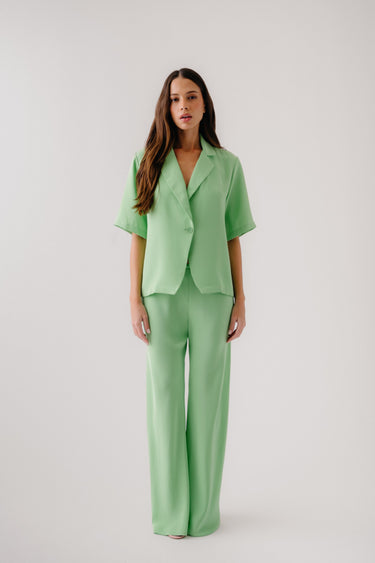 KALEEN SILK COLLARED TOP | LIME