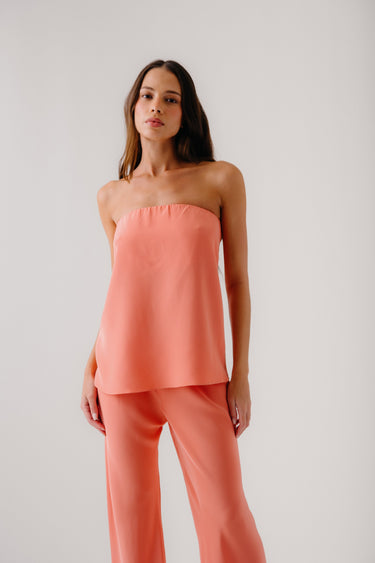 CAMDEN STRAPLESS SILK TOP | MELON