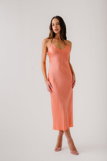 TAYLOR V-NECK BIAS SILK DRESS | MELON