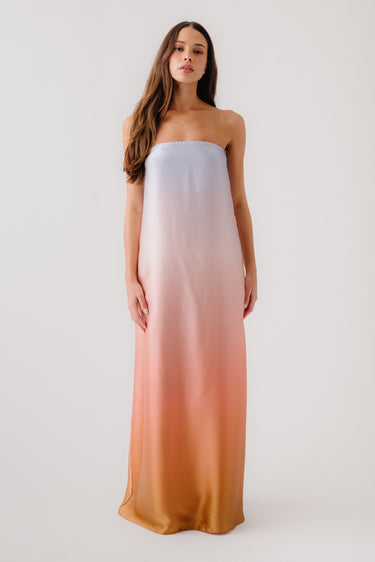ARDEN STRAPLESS SILK OMBRE MAXI DRESS | MELON