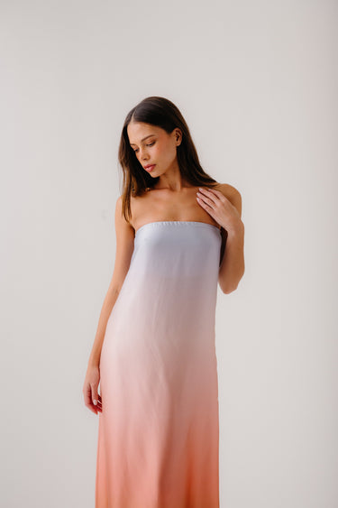 ARDEN STRAPLESS SILK OMBRE MAXI DRESS | MELON
