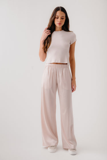 BRYNN HIGH RISE PULL ON WIDE LEG SILK PANT | LUNAR