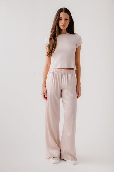 BRYNN HIGH RISE PULL ON WIDE LEG SILK PANT | LUNAR