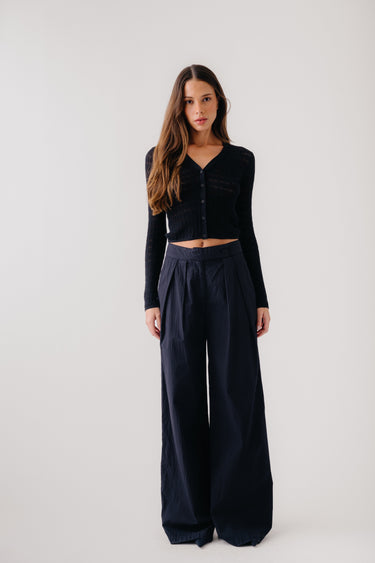 BROOKE HIGH RISE DOUBLE SEERSUCKER  TROUSER | BLACK - PRE ORDER