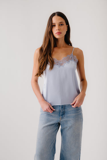 BOBBI LACE TRIM V-NECK SILK CAMI | WHISPER