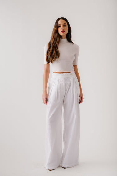 BROOKE HIGH RISE  SEERSUCKER TROUSER | WHITE - PRE ORDER