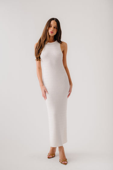 LINA MIDI DRESS W/ BLANKET STITCH | GARDENIA