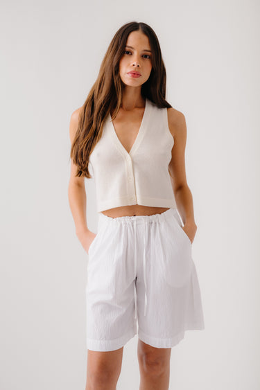 GEMMA SEERSUCKER CINCHED LONGER SHORT | WHITE - PRE ORDER