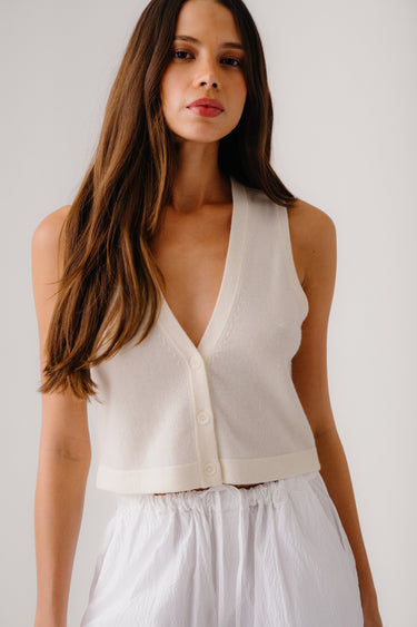 CALLIE V-NECK CASHMERE TANK VEST | GARDENIA