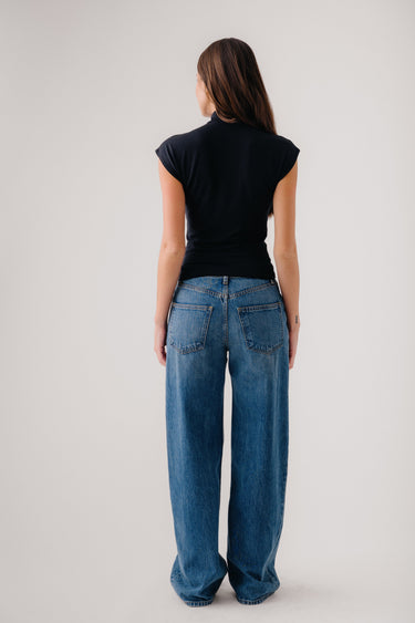 COVE SANDWASHED MOCK NECK TOP | BLACK