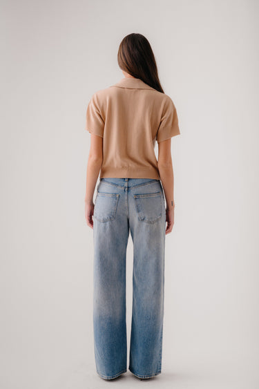 MIRABELLE RELAXED SHORT SLEEVE CASHMERE POLO | PINK SAND