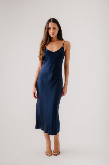 TAYLOR MIDI SILK SLIP DRESS | MIDNIGHT NAVY