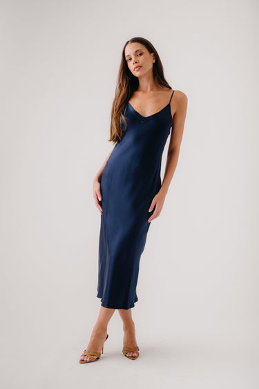 TAYLOR MIDI SILK SLIP DRESS | MIDNIGHT NAVY