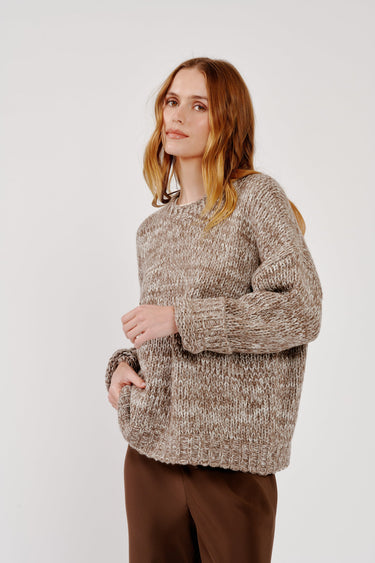 CYPRESS CREWNECK WITH RIB DETAIL in swiss brown multi