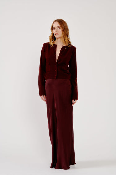 GRACE BIAS MAXI SKIRT in cabernet