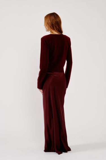 EMILIA SHOULDER PAD CARDIGAN in cabernet